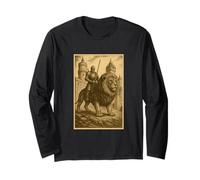 Cavaliere medievale cavalcando un leone Cavaliere Surreale Maglia a Manica