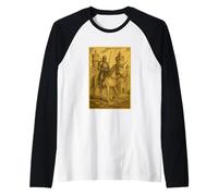 Cavaliere medievale cavalcando un unicorno Surreale Rider Fantasy Art Maglia con Maniche Raglan