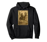 Cavaliere Medievale che Cavalca Cervo Arte Surreale Medioevo Felpa con Cappuccio