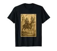 Cavaliere Medievale che Cavalca Cervo Arte Surreale Medioevo Maglietta