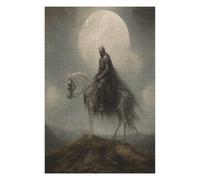 Cavaliere senza testa Puzzle 1000 Pezzi in Legno, Sfida di Montaggio | Cavallo Pallido, Luna piena, Moro Nebbioso, Illustrazione di fantasia oscura, Struttura in Legno, Rompicapo, Gioco Familiare