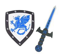 Cavaliere spada e scudo in gommapiuma, set di giocattoli con drago medievale (blu), ideale per bambini per feste di cavalieri a scelta di colori