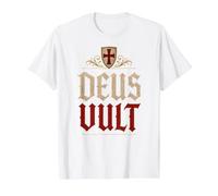 Cavalieri Templari Deus Vult (Dio Lo Vuole) Scudo Invecchiato Maglietta con Stampa Grafica Economica