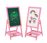 Cavalletto artistico in legno per bambini Art Easel Mini rosa Lavagna bifacciale e gesso Cavalletto per bambini con numeri e altri accessori per bambini e bambini piccoli
