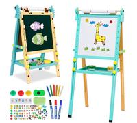 Cavalletto artistico per bambini con vassoio di carta su entrambi i lati regolabile in altezza 81-110 cm, lavagna bianca con cavalletto con numeri e altri accessori, set artistico per bambini e