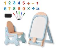 Cavalletto con sedia per bambini, lavagna magnetica cancellabile a secco con magneti, lavagna pieghevole e regolabile in altezza, contenitore per magneti, lavagna didattica, materiale sicuro MICCOO