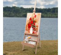 Cavalletto grande in legno con telaio a H di Art Supply, con cassetto portaoggetti e ripiano, asta regolabile, cavalletto da studio per pittura, disegno, schizzi, supporto per tele, dipinti e ritratti