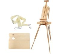 Cavalletto in legno con ripiano portaoggetti e tavolozza pieghevole, in legno di faggio, altezza regolabile 140-184 cm, perfetto per artisti all'aperto