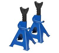 Cavalletto per Auto, Caravan, furgoni, capacità 3T, Resistente, Set di 2 Supporti in Metallo in Acciaio, Supporto per Auto a sgancio rapido, Regolazione a cricchetto per Garage, Officina, Colore Blu