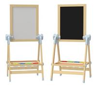 Cavalletto per bambini doppia lavagna per gesso e pennarelli, lavagnetta magnetica e rotolo di carta, legno