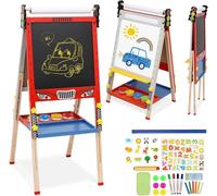 Cavalletto pieghevole in legno, cavalletto pieghevole bifacciale per bambini con cavalletto regolabile in altezza, rullo di carta, lavagna bianca