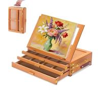 Cavalletto Pittura Da Tavolo,Cassetta Artistica Portatile In Legno Con Tre Cassetti Regolabili, Cavalletto, Può Contenere Colori, Pennarelli e Penne Stilografiche. Legno Di Faggio Di Alta Qualità.