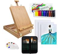 Cavalletto Pittura,Set Di 27 Pezzi Di Pittura Acrilica Con Cavalletto Da Tavolo