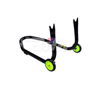 Cavalletto posteriore Bihr con supporti a forchetta per nottolini Colore nero e ruote gialle.