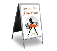 Cavalletto Pubblicitario 70X100 cm Bifacciale Cornice Espositiva, in Alluminio, per Esterno e da Interno, Pieghevole e leggero, con protezione in PVC, Doppio lato, a bacheca