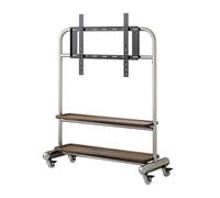 Cavalletto regolabile in acciaio inox per schermi da 32 da 75 pollici, con vassoio e ripiano portaoggetti a 2 strati, carrello TV ad angolo moderno, finitura argento