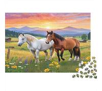 Cavalli a Sunset Field Puzzle 1000 Pezzi In Incastro Perfetto, Un Premium Jigsaw Puzzle Per Art-terapia, Ideale Per Serata Giochi in Scatola, Regalo Per La Pensione 70x50cm/1000pcs