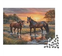 Cavalli al tramonto Puzzles 1000 Pezzi Carta riciclata per adulti Puzzle per adulti Gioco educativo per decompressione Ottima idea regalo per bambini dai 12 anni in su 38x26cm/1000pcs