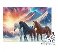 Cavalli Alba Montagne Puzzle 1000 Pezzi Carta per Adulti Night View Gioco di Puzzle 1000 Pezzi Relax Decorazione Regalo 70x50cm/1000pcs