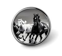 Cavalli bianchi e neri che corrono distintivo rotondo in metallo personalizzato spilla da bavero in metallo adatto per abbigliamento borse cappello spilla stampata umoristica distintivo decorazioni