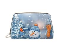 Cavalli che corrono borsa per il trucco stampata per le donne borsa da trucco in pelle portatile borsa da viaggio con cerniera dorata borse cosmetici organizzatore, Pupazzo di neve duro, One Size