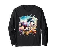 Cavalli che corrono nel West Country Boho Cowgirl Maglia a Manica