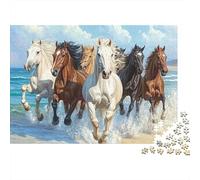Cavalli che corrono sulla spiaggia Puzzle 1000 pezzi per adulti Mandria di cavalli che corre lungo la spiaggia soleggiata Premium alta qualità robusto antistress regalo famiglia 70x50cm/1000pz