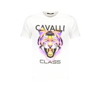 Cavalli Class Bianco Cotton Men T-Shirt - XL