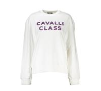 Cavalli Class, ,Sweatshirts & Hoodies ,Donna ,Bianco ,L Maglione in Cotone Bianco con Dettaglio Logo