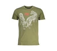 Cavalli Class, ,Tops ,Uomo ,Verde ,L T-shirt verde con stampa tigre e scollo a giro