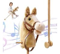 Cavalli da bastone, cavallo da bastone con effetti sonori realistici peluche 39 alte hobby hobby cavallo con ruote e palo in legno non slittamento a mano sul giocattolo per bambini per bambini (marro