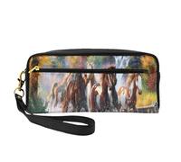 Cavalli degli indiani nativi americani, Borsa per il trucco Borsa per cosmetici Borsa da viaggio portatile da toilette Astuccio in pelle per donne e ragazze