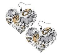 Cavalli e rose dorate orecchini in pelle a forma di cuore donne ragazze semplici orecchini pendenti regali per lei