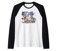 Cavalli in Esecuzione Vintage Anni '90 Fulmine Tempesta Western Cow Maglia con Maniche Raglan