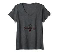 Cavalli in Sella per Ragazze Avventura equestre Cowgirl Maglietta con Collo a V, Donna, Grigio Scuro, L