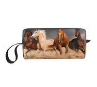 Cavalli marroni al galoppo nel deserto stampati, Borsa per il trucco Borsa per cosmetici Borsa da toilette da viaggio portatile Borsa per trucco Organizer