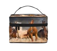 Cavalli marroni al galoppo nel deserto stampati, Borsa per il trucco Borsa per cosmetici Borsa da toilette da viaggio portatile Astuccio per matite Astuccio da toilette