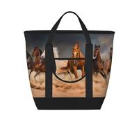 Cavalli marroni al galoppo nel deserto stampati,Borsa porta pranzo grande capacità isolata per donne e uomini, lavoro, picnic, viaggi