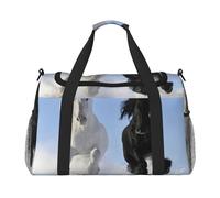 Cavalli neri e bianchi che corrono borsone da viaggio grande pieghevole impermeabile borsa da notte borsa da spiaggia nuoto piscina sport palestra