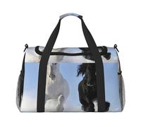 Cavalli neri e bianchi che corrono borsone da viaggio grande pieghevole impermeabile borsa da notte borsa da spiaggia nuoto piscina sport palestra