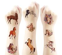 Cavalli Ragazze Regalo Bambini 8 Foglie Tatuaggi Cavalli per Ragazze Ragazzi Tatoos Accessori Cavalli Tatuaggi Adatto per Bambini di tutte le Età, Giocattoli Cavalli Impermeabile Bambini Tatuaggi