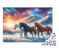 Cavalli Selvaggi Aurora Montagna Puzzle 1000 Pezzi Carta per Adulti Paesaggio Invernale Gioco di Puzzle 1000 Pezzi Relax Famiglia Decorazione Casa 38x26cm/1000pcs