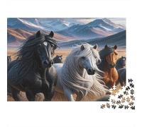 Cavalli selvaggi che corrono attraverso la valle di montagna Puzzle 1000 Pezzi Carta riciclata per adulti Puzzle per adulti Impossibile difficile stimolante Gioco educativo per decompressione
