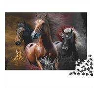 Cavalli Selvaggi in Corsa Puzzle 1000 Pezzi Carta per Adulti Animale Dinamico Scena Notturna Gioco di Puzzle Famiglia Arredo Regalo 52x38cm/1000pcs