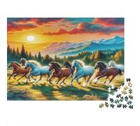 Cavalli Selvaggi in Corsa Puzzle 1000 Pezzi Carta per Adulti Paesaggio Tramonto Gioco di Puzzle 1000 Pezzi Relax Decorazione Regalo 52x38cm/1000pcs