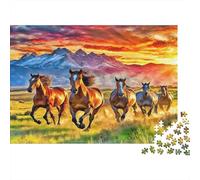 Cavalli Selvaggi Prateria Tramonto Puzzle 1000 Pezzi Puzzle per Adulti Gioco di Puzzle 1000 Pezzi Relax Concentrazione Decorazione Familiare Regalo 52x38cm/1000pcs