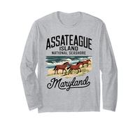 Cavalli Selvaggi sulla Spiaggia panoramica di Assateague Island Maglia a Manica