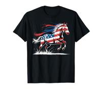 Cavallo 4 luglio patriottico cavallo grafico bandiera americana Maglietta
