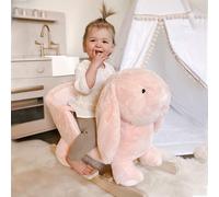 Cavallo a Dondolo a Forma di Coniglio con Suoni, Cavalluccio a Dondolo per Bambini 18-36 Mesi Interattivo, Rosa, 60x33x50cm