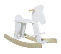 Cavallo a dondolo bambini da 1-3 anni in legno con maniglie e poggiapiedi, 68x26.5x48 cm, bianco